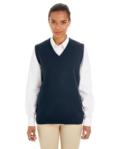 Harriton Ladies' Pilbloc™ V-Neck Sweater Vest M415W #color_DARK NAVY