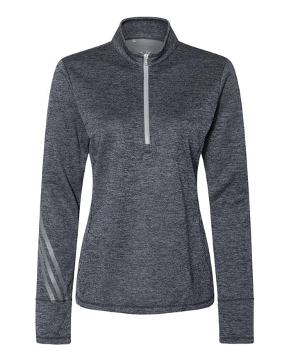 Adidas Women's Brushed Terry Heathered Quarter-Zip Pullover A285 #color_Navy Heather/ Mid Grey