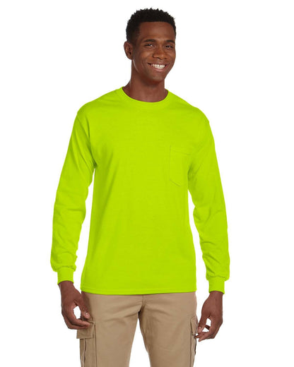 Gildan Adult Ultra Cotton® Long-Sleeve Pocket T-Shirt G241 #color_SAFETY GREEN