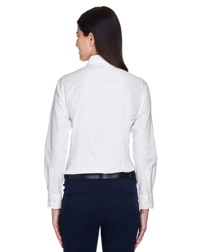 Harriton Ladies' Long-Sleeve Oxford with Stain-Release M600W #color_WHITE