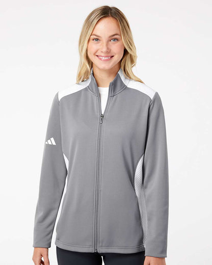 Adidas Women's Textured Mixed Media Full-Zip Jacket A529 #colormdl_Grey Three/ White