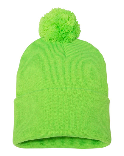 Sportsman 12" Pom-Pom Cuffed Beanie SP15 #color_Neon Green