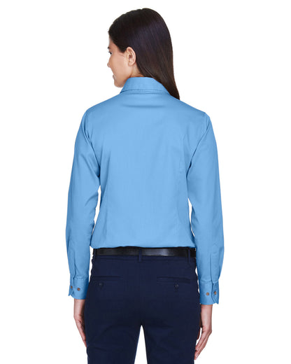 Harriton Ladies' Easy Blend™ Long-Sleeve Twill Shirt with Stain-Release M500W #color_LT COLLEGE BLUE