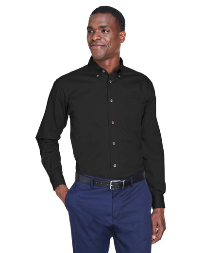 Harriton Men's Easy Blend™ Long-Sleeve Twill Shirt with Stain-Release M500 #color_BLACK