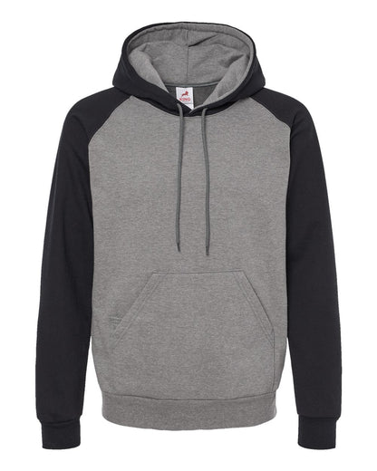 King Fashion Fleece Raglan Hooded Sweatshirt KF4042 #color_Grey Heather/ Black