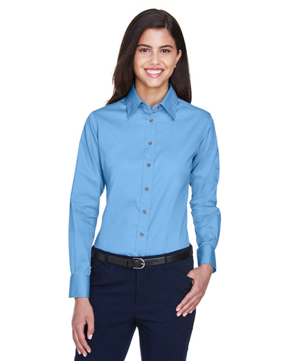 Harriton Ladies' Easy Blend™ Long-Sleeve Twill Shirt with Stain-Release M500W #color_LT COLLEGE BLUE