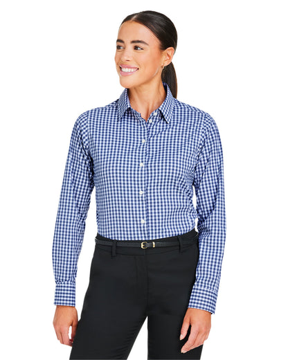 Devon & Jones CrownLux Performance® Ladies' Gingham Shirt DG536W #color_NAVY / WHITE