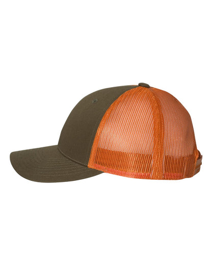 Richardson Low Pro Trucker Cap 115 #color_Dark Loden/ Jaffa Orange