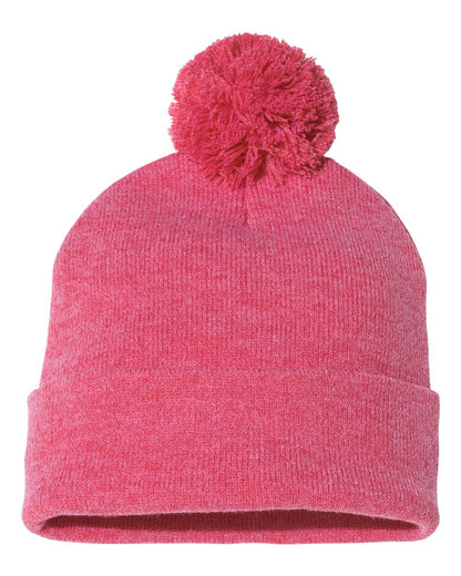 Sportsman 12" Pom-Pom Cuffed Beanie SP15 #color_Heather Red