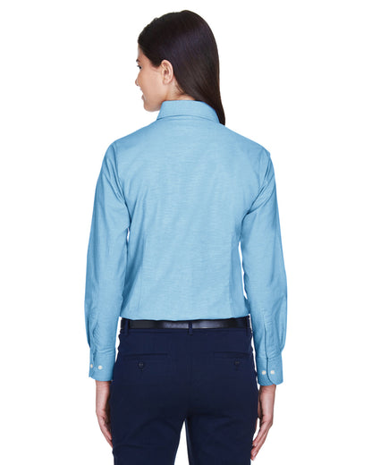 Harriton Ladies' Long-Sleeve Oxford with Stain-Release M600W #color_LIGHT BLUE