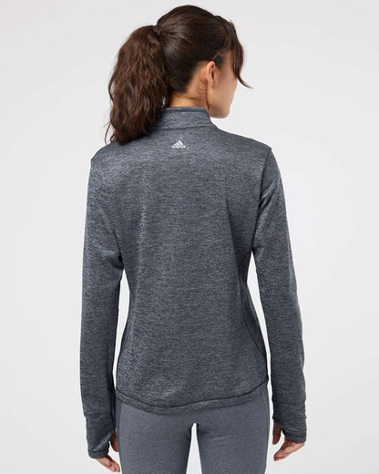 Adidas Women's Brushed Terry Heathered Quarter-Zip Pullover A285 #colormdl_Navy Heather/ Mid Grey