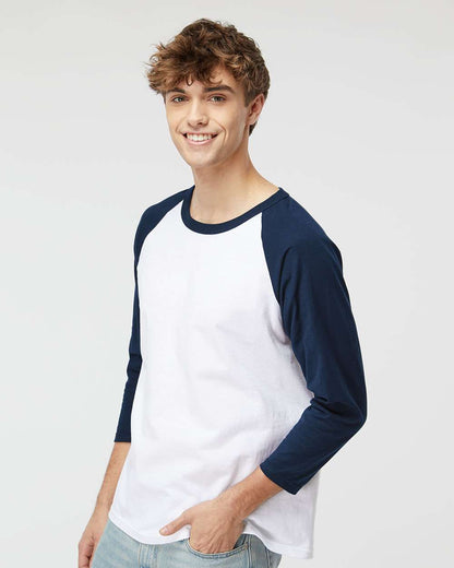 M&O Raglan Three-Quarter Sleeve Baseball T-Shirt 5540 #colormdl_White/ Navy