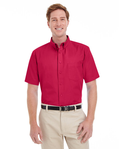 Harriton Men's Foundation Cotton Short-Sleeve Twill Shirt with Teflon™ M582 #color_RED