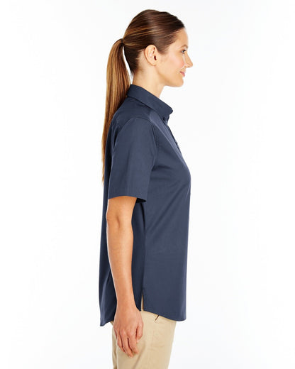 Harriton Ladies' Foundation Cotton Short-Sleeve Twill Shirt with Teflon™ M582W #color_DARK NAVY