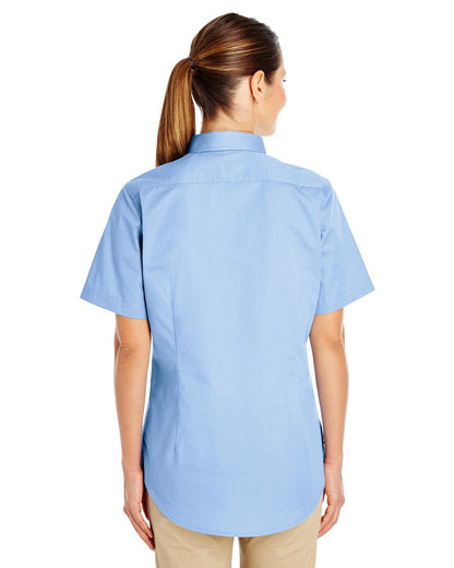 Harriton Ladies' Foundation Cotton Short-Sleeve Twill Shirt with Teflon™ M582W #color_INDUSTRY BLUE