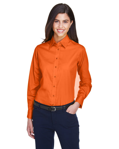 Harriton Ladies' Easy Blend™ Long-Sleeve Twill Shirt with Stain-Release M500W #color_TEAM ORANGE