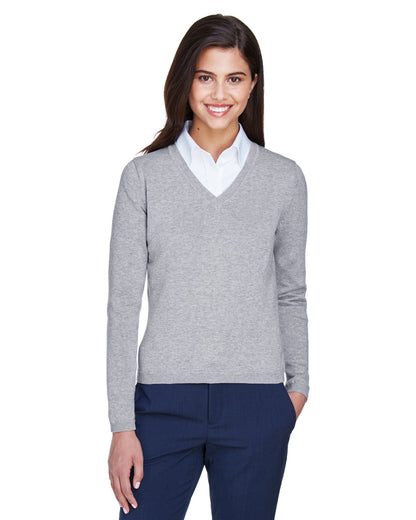 Devon & Jones Ladies' V-Neck Sweater D475W #color_GREY HEATHER