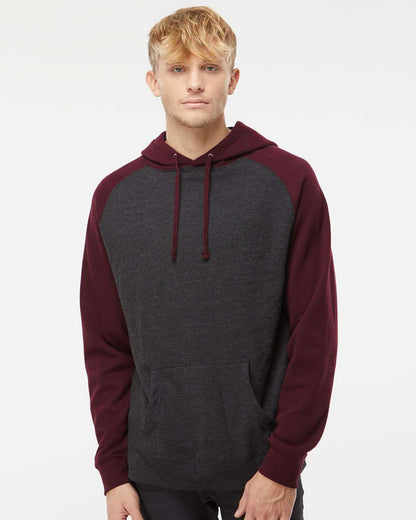 Independent Trading Co. Raglan Hooded Sweatshirt IND40RP #colormdl_Charcoal Heather/ Burgundy Heather