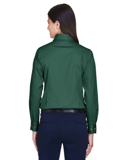 Harriton Ladies' Easy Blend™ Long-Sleeve Twill Shirt with Stain-Release M500W #color_HUNTER