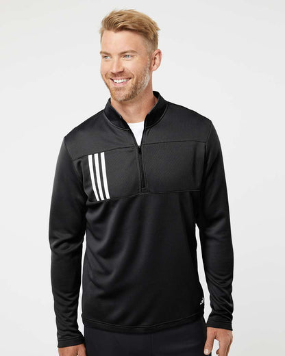 Adidas 3-Stripes Double Knit Quarter-Zip Pullover A482 #colormdl_Black/ Grey Two