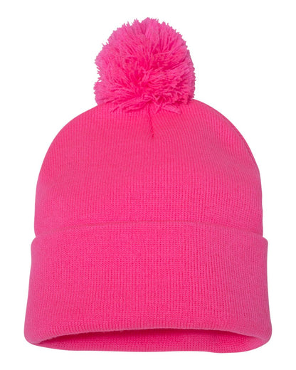 Sportsman 12" Pom-Pom Cuffed Beanie SP15 #color_Neon Pink