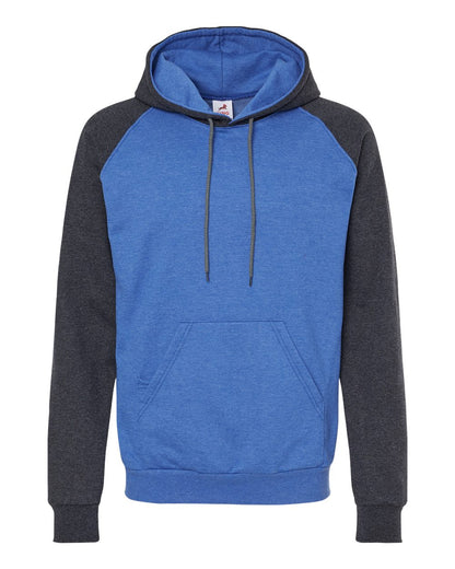 King Fashion Fleece Raglan Hooded Sweatshirt KF4042 #color_Heather Royal/ Dark Charcoal