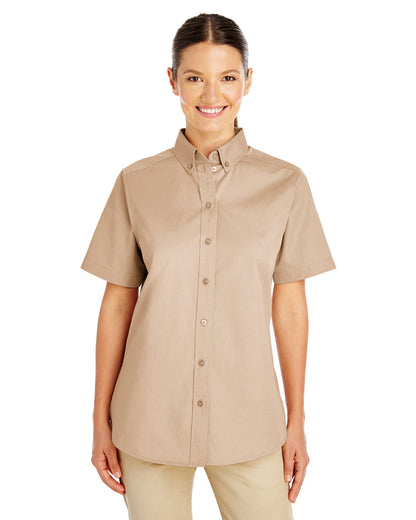 Harriton Ladies' Foundation Cotton Short-Sleeve Twill Shirt with Teflon™ M582W #color_KHAKI