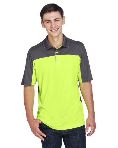 Core365 Men's Balance Colorblock Performance Piqué Polo CE101 #color_SFTY YLW / CRBN