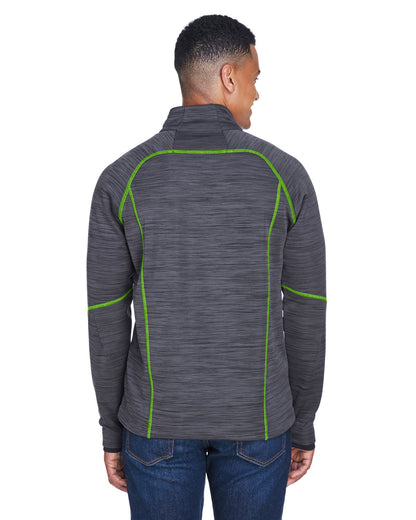 North End Men's Flux Mélange Bonded Fleece Jacket 88697 #color_CARBON / ACD GRN