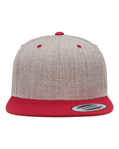 YP Classics Premium Flat Bill Snapback Cap 6089M #color_Heather Grey/ Red