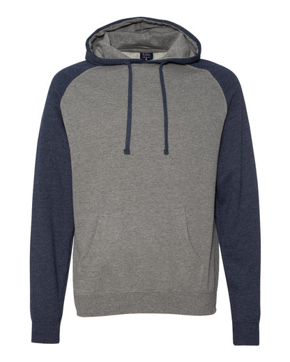 Independent Trading Co. Raglan Hooded Sweatshirt IND40RP #color_Gunmetal Heather/ Classic Navy Heather