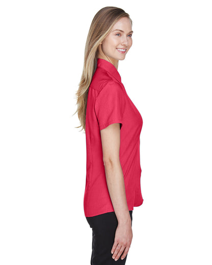 Harriton Ladies' Barbados Textured Camp Shirt M560W #color_PARROT RED