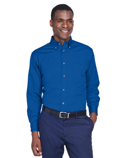 Harriton Men's Tall Easy Blend™ Long-Sleeve Twill Shirt with Stain-Release M500T #color_FRENCH BLUE