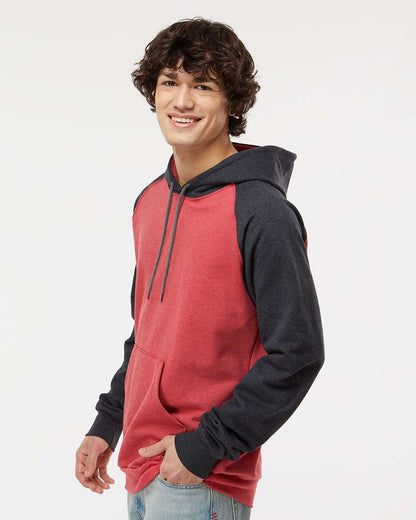 King Fashion Fleece Raglan Hooded Sweatshirt KF4042 #colormdl_Heather Red/ Dark Charcoal