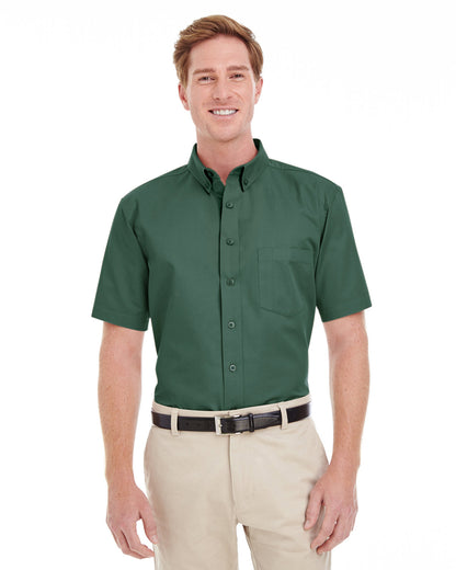 Harriton Men's Foundation Cotton Short-Sleeve Twill Shirt with Teflon™ M582 #color_HUNTER