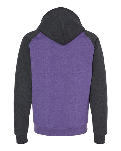 King Fashion Fleece Raglan Hooded Sweatshirt KF4042 #color_Heather Purple/ Dark Charcoal