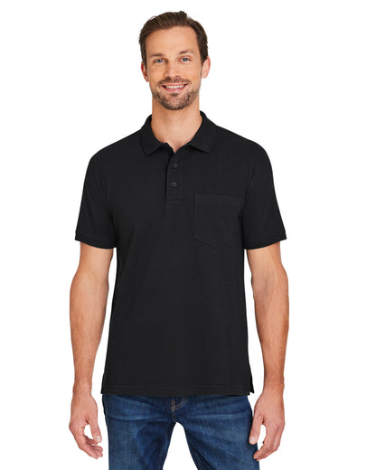 Harriton Men's Valiant Cotton Snag Protect Pocket Polo M205P #color_BLACK