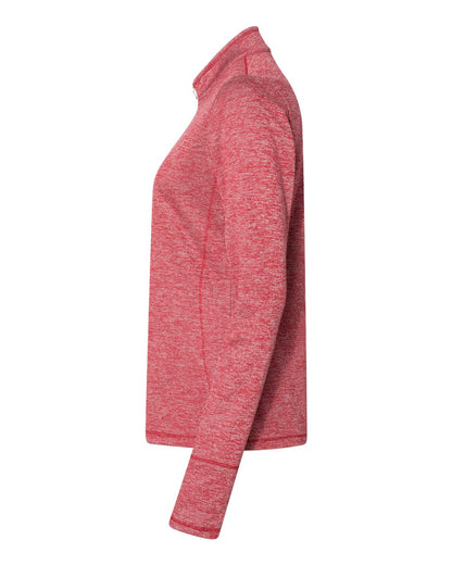 Adidas Women's Brushed Terry Heathered Quarter-Zip Pullover A285 #color_Power Red Heather/ Black