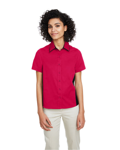 Harriton Ladies' Flash IL Colorblock Short Sleeve Shirt M586W #color_RED / BLACK