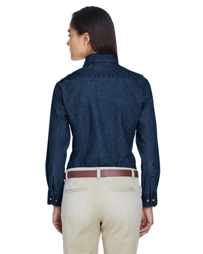 Harriton Ladies' Long-Sleeve Denim Shirt M550W #color_DARK DENIM