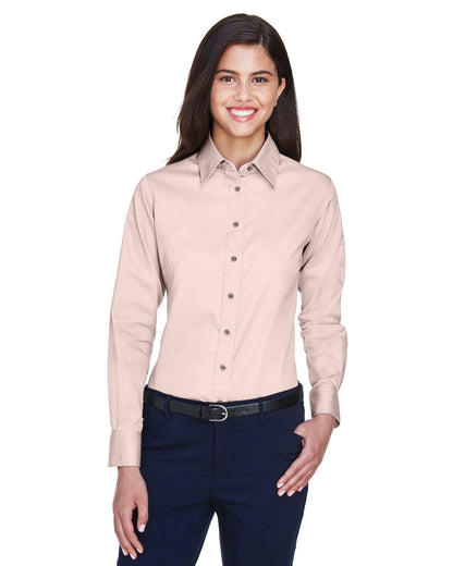 Harriton Ladies' Easy Blend™ Long-Sleeve Twill Shirt with Stain-Release M500W #color_BLUSH