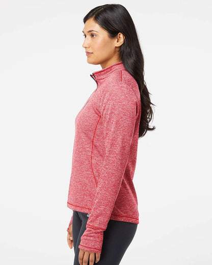 Adidas Women's Brushed Terry Heathered Quarter-Zip Pullover A285 #colormdl_Power Red Heather/ Black