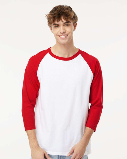 M&O Raglan Three-Quarter Sleeve Baseball T-Shirt 5540 #colormdl_White/ Red