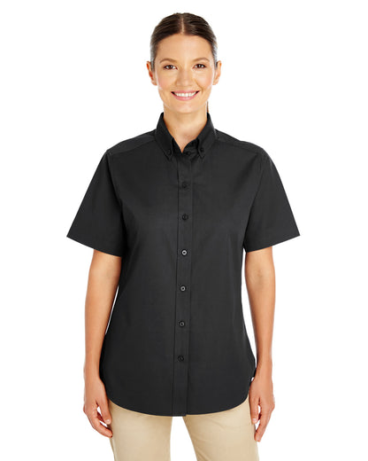 Harriton Ladies' Foundation Cotton Short-Sleeve Twill Shirt with Teflon™ M582W #color_BLACK