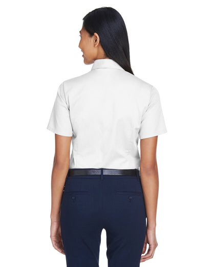 Harriton Ladies' Easy Blend™ Short-Sleeve Twill Shirt with Stain-Release M500SW #color_WHITE