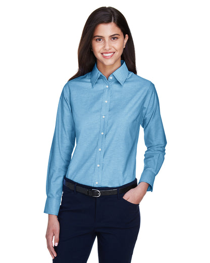 Harriton Ladies' Long-Sleeve Oxford with Stain-Release M600W #color_LIGHT BLUE