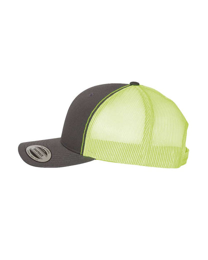 YP Classics Retro Trucker Cap 6606 #color_Charcoal/ Neon Green