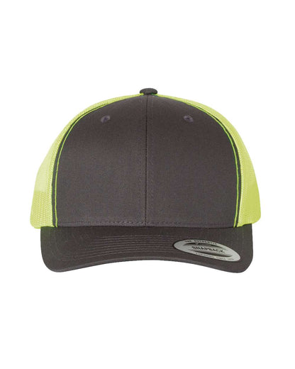 YP Classics Retro Trucker Cap 6606 #color_Charcoal/ Neon Green
