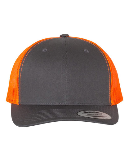 YP Classics Retro Trucker Cap 6606 #color_Charcoal/ Neon Orange