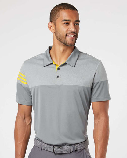 Adidas Heathered 3-Stripes Colorblocked Polo A213 #colormdl_Vista Grey/ EQT Yellow